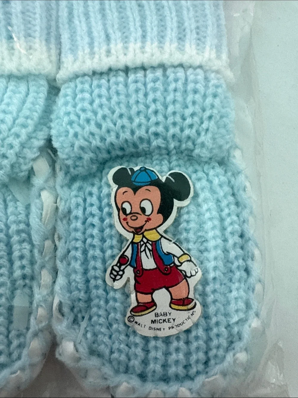Vintage Disney Size 4 Blue & White Mickey Knit Foam Cushioned Slipper Socks